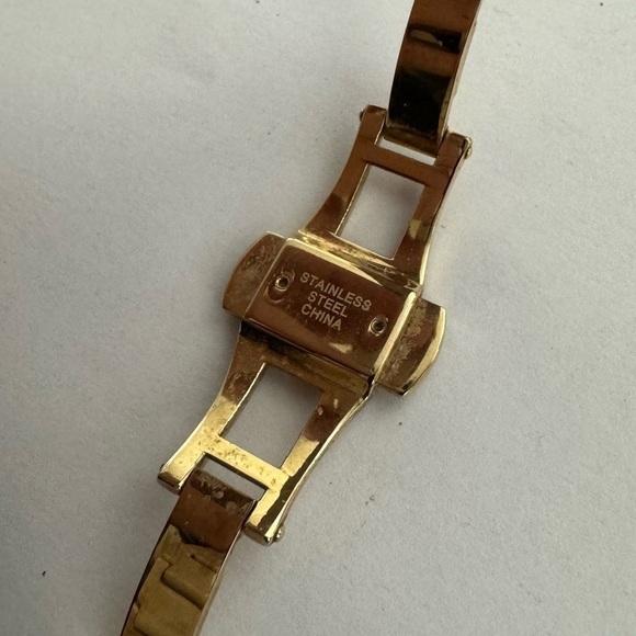 Isaac Mizrahi Live Ceramic Rectangular Dial Pale Taupe Gold Tone Watch